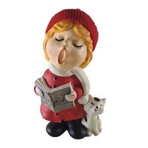 Vintage Lunds Lites Figure Blonde Girl Caroling With Cat Porcelain Korea 6.5"